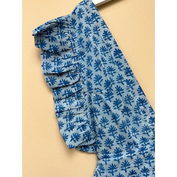 NWT Oliphant Small Blue Boho Quiet Luxury Flowy Vacation Cotton Unique Dress - Picture 5 of 14